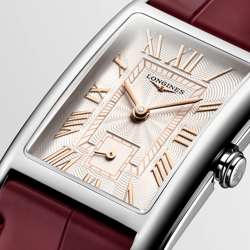 DolceVita | 37mm, Stainless Steel, Ivory Rose "flinqué" Dial, Maple Red Alligator Leather Strap, Womens Watch