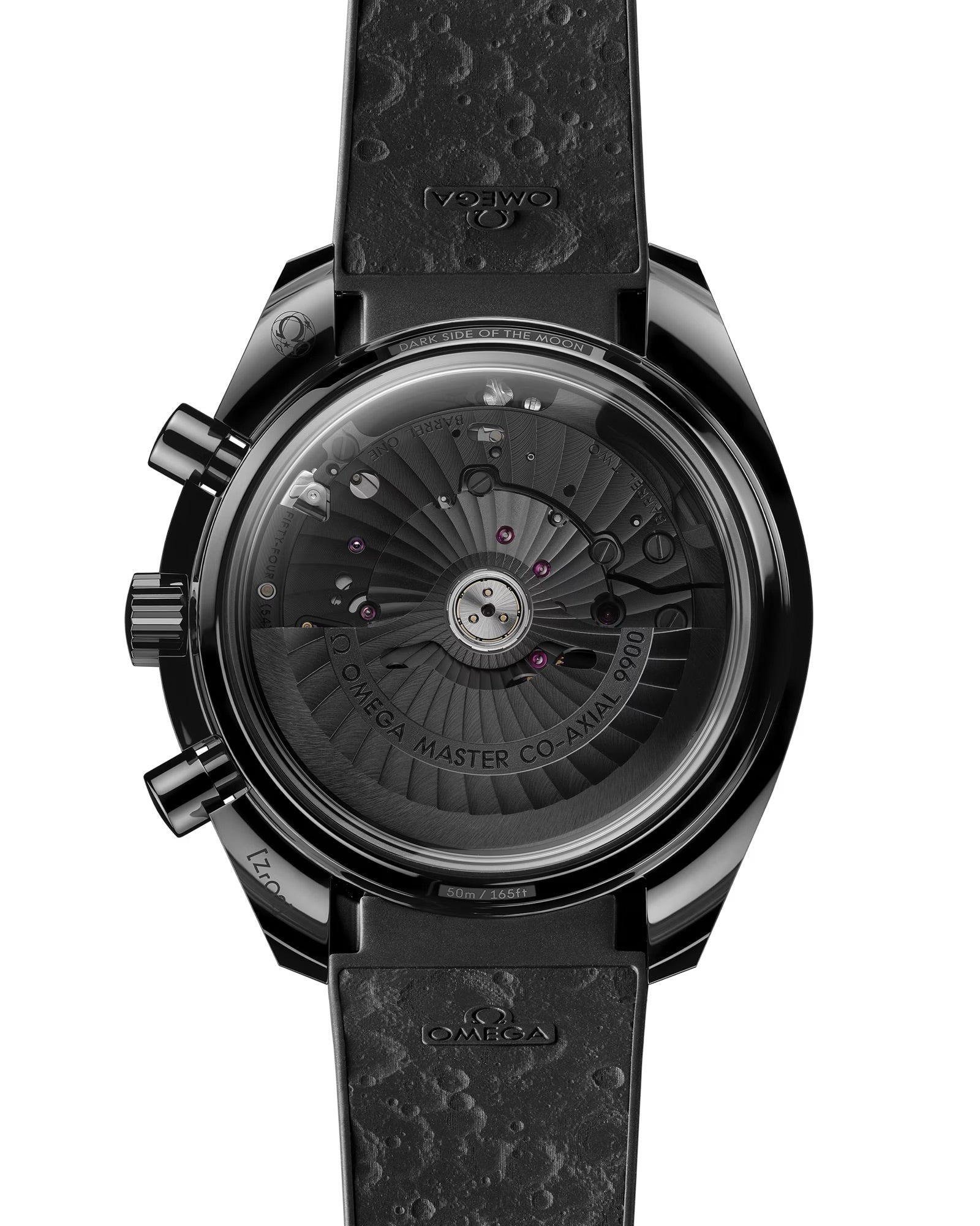 Back of OMEGA Dark Side of The Moon showing back of strap and face