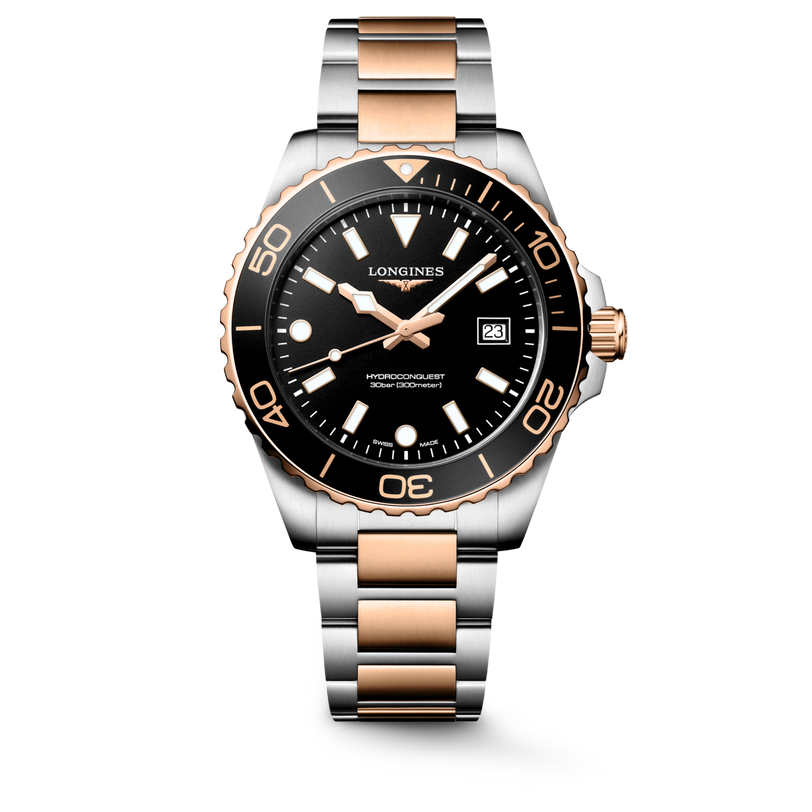 HydroConquest | 42mm, Stainless Steel & red PVD, Black Dial