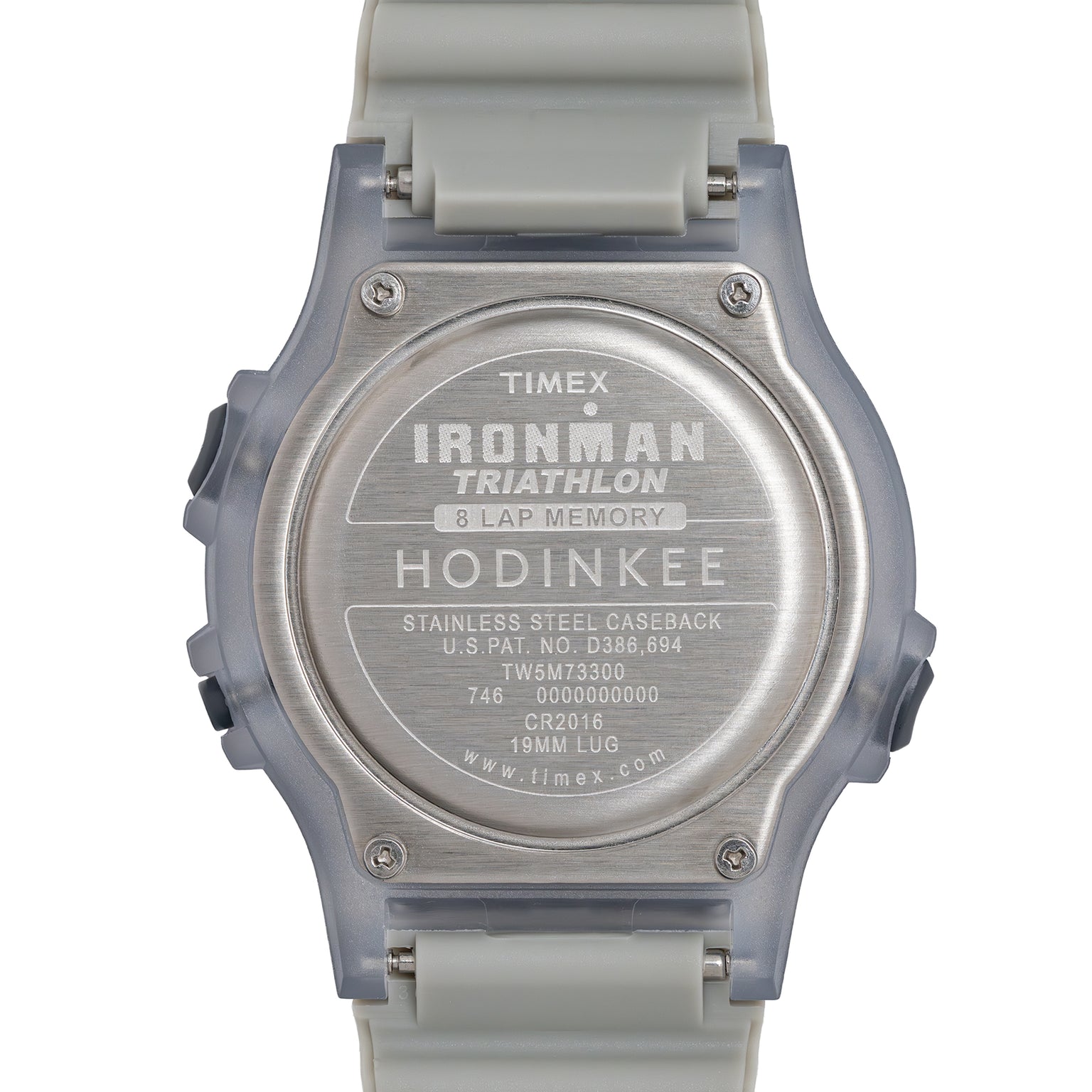 Timex Ironman Triathlon watch with gray case and band on a white background