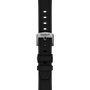 Black watch strap with Tissot logo on a white background