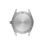 Back view of a Tissot watch with branding and specifications on a white background