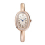 Cartier Baignoire rose gold oval watch featuring a diamond bezel, Roman numeral dial, and slim bracelet band.