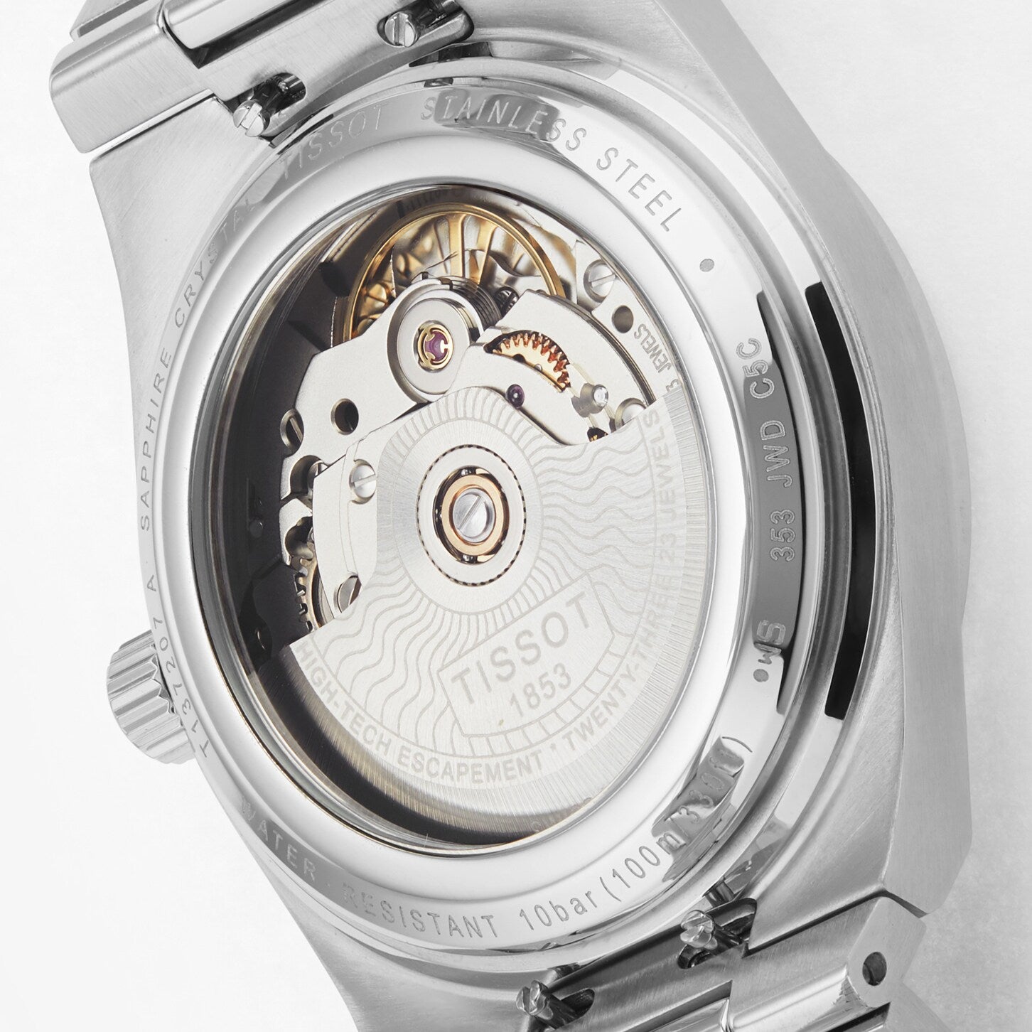 Close up of the back of the Tissot PRX Powermatic 80