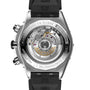 Back view of the Breitling Super Chronomat B01 44 showcases its exposed mechanical chronograph movement and intricate engravings, complemented by a black rubber strap.