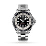 The Breitling Superocean Automatic 44 stainless steel dive watch features a black and white bezel, black dial, date window, and silver bracelet, shown on a white background.
