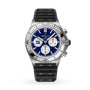 The Breitling Chronomat B01 42 NFL New York Giants Edition is a stainless steel chronograph watch featuring a blue dial and black textured strap.