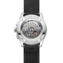 The back view of the Jaeger-LeCoultre Polaris Chronograph reveals its exposed mechanical movement and black rubber strap.