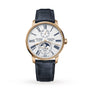 Ulysse Nardin Marine Torpilleur Moonphase watch featuring a white dial with Roman numerals, blue strap, gold case, and moon phase display.