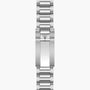 Silver-tone stainless steel watch bracelet with rectangular links and shield logo clasp.