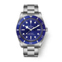 Tudor Black Bay 54 watch with blue dial, blue bezel, steel case, and steel bracelet.