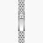 Stainless steel watch bracelet with five-link design and shield logo clasp.