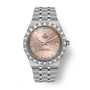 Steel TUDOR Royal watch with rose dial, Roman numerals, date window, and integrated steel bracelet.