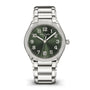 Patek Philippe Twenty~4 7300/1200A-011 in silver with green face, diamond bezel, silver hour markers, and metal link bracelet.