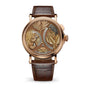 Luxury watch with detailed design and brown leather strap on white background