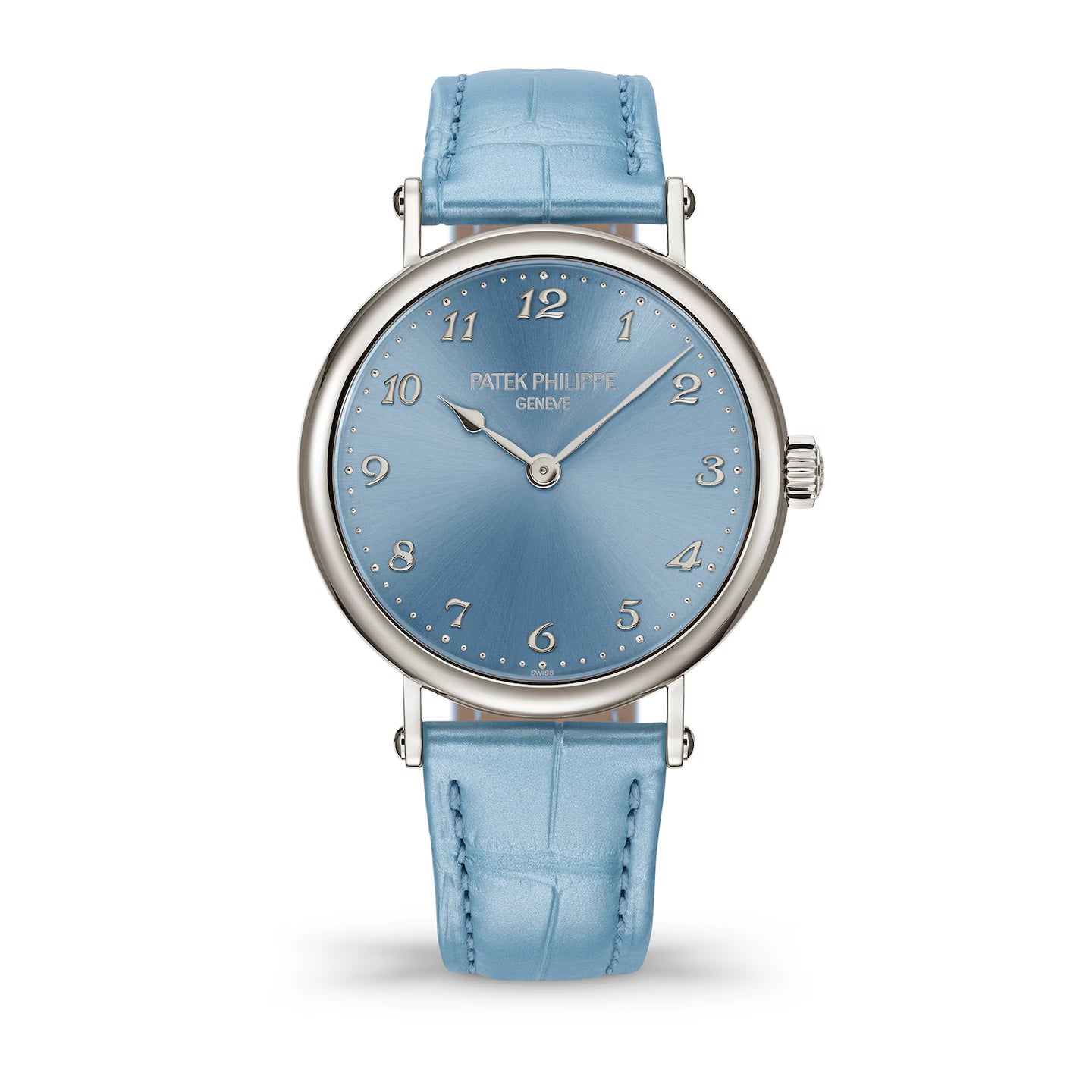 Watch with blue strap and blue dial on a white background