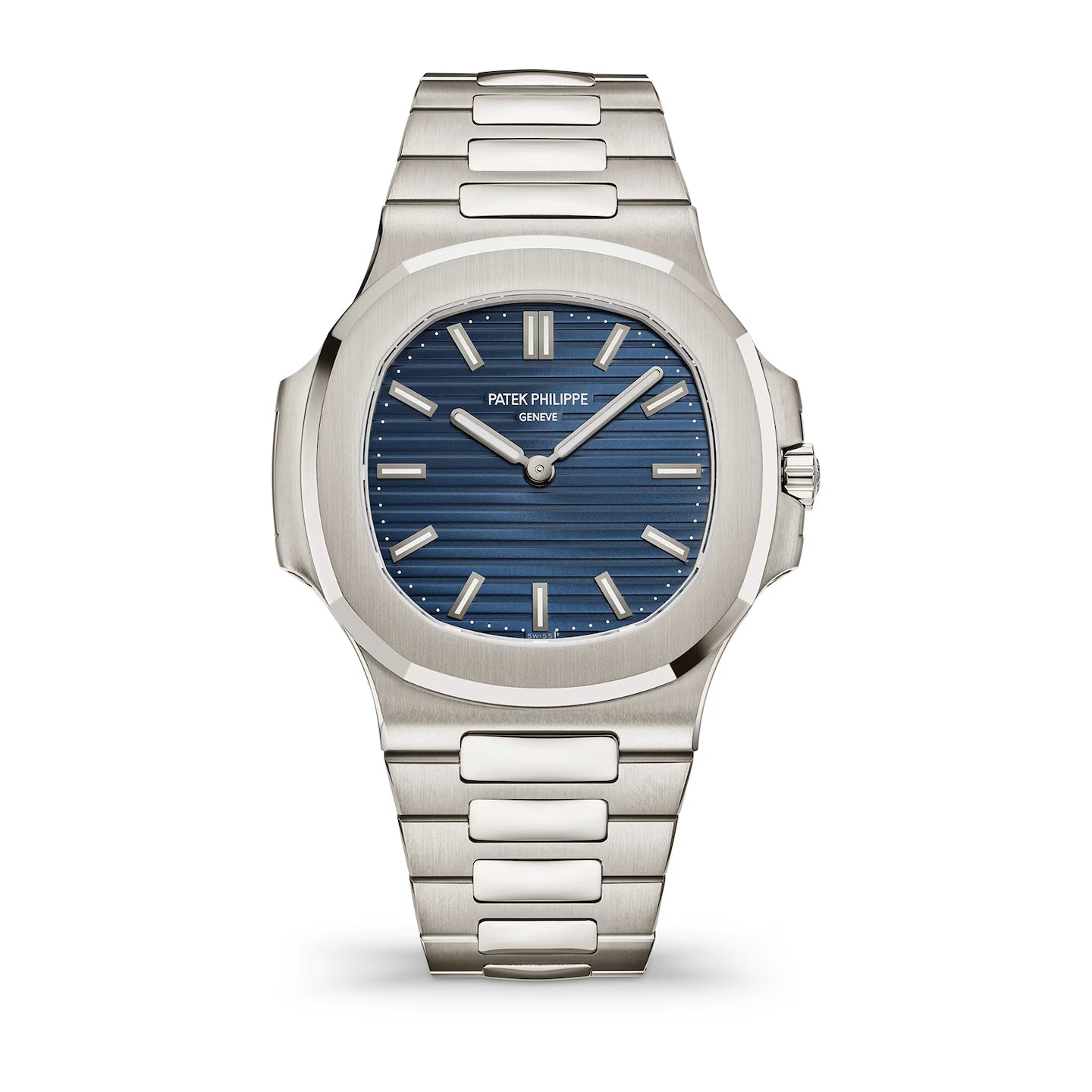 Silver watch with blue dial on a white background