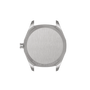 Silver watch case with 'Solar Powered' text on a white background