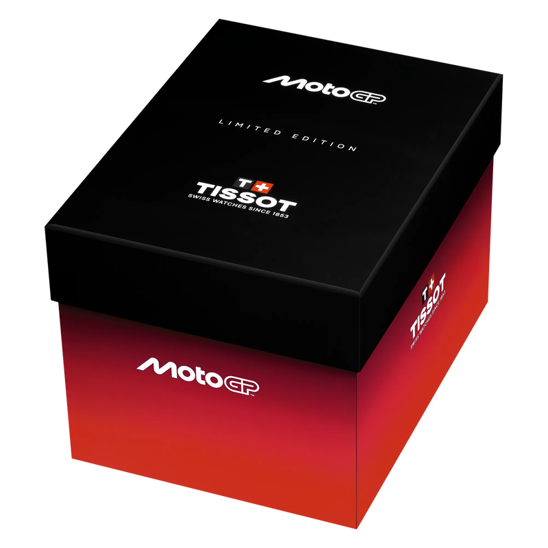 Black and red box with Tissot and MotoGP logos on a white background