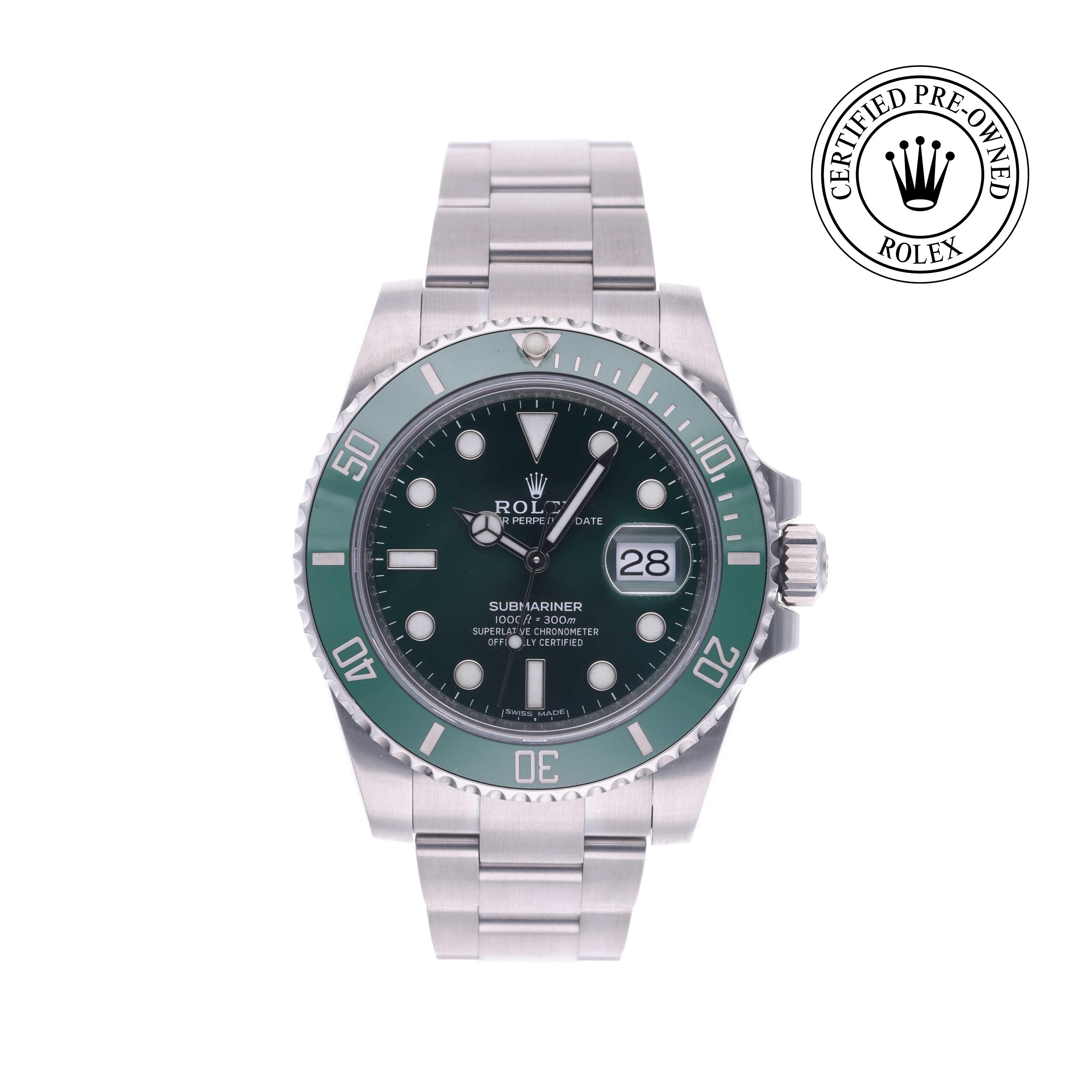 Rolex Certified Pre-owned Submariner M116610LV-0002 front on white background