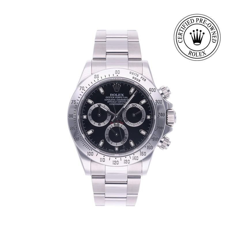 Rolex Certified Pre-owned Daytona M116520-0015 front on white background