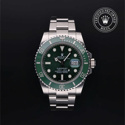 Rolex Certified Pre-owned Submariner M116610LV-0002 front on black background