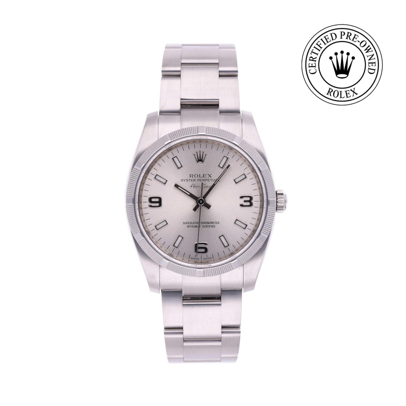 Rolex Certified Pre-owned Air-King M114210-0004 front on white background