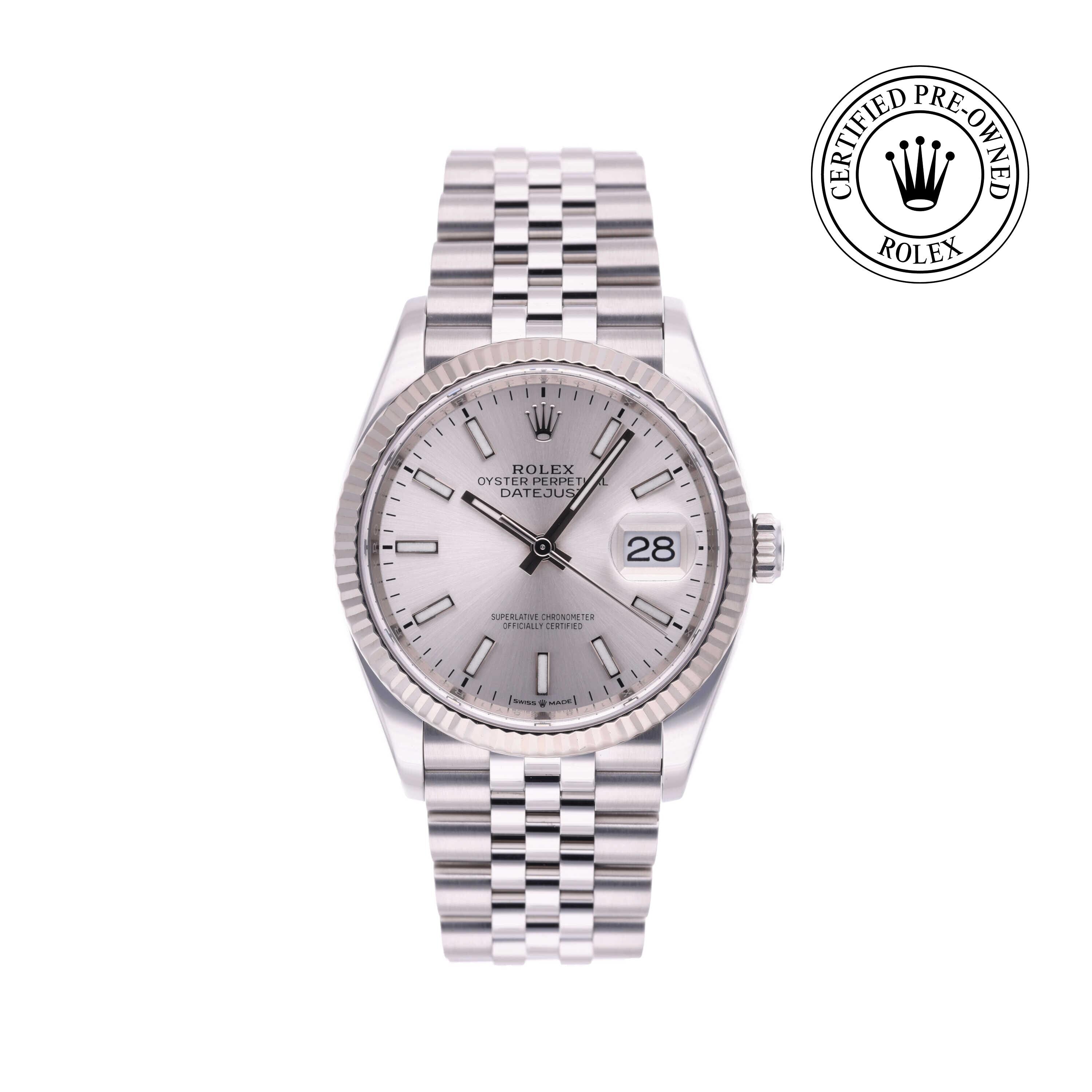 Rolex Certified Pre-owned Datejust M126234-0013 front on white background