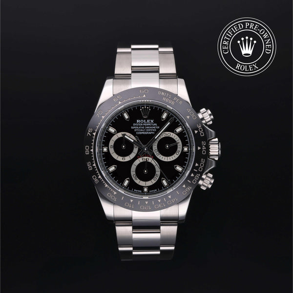 Rolex Certified Pre-owned Daytona M116500LN-0002 front on black background