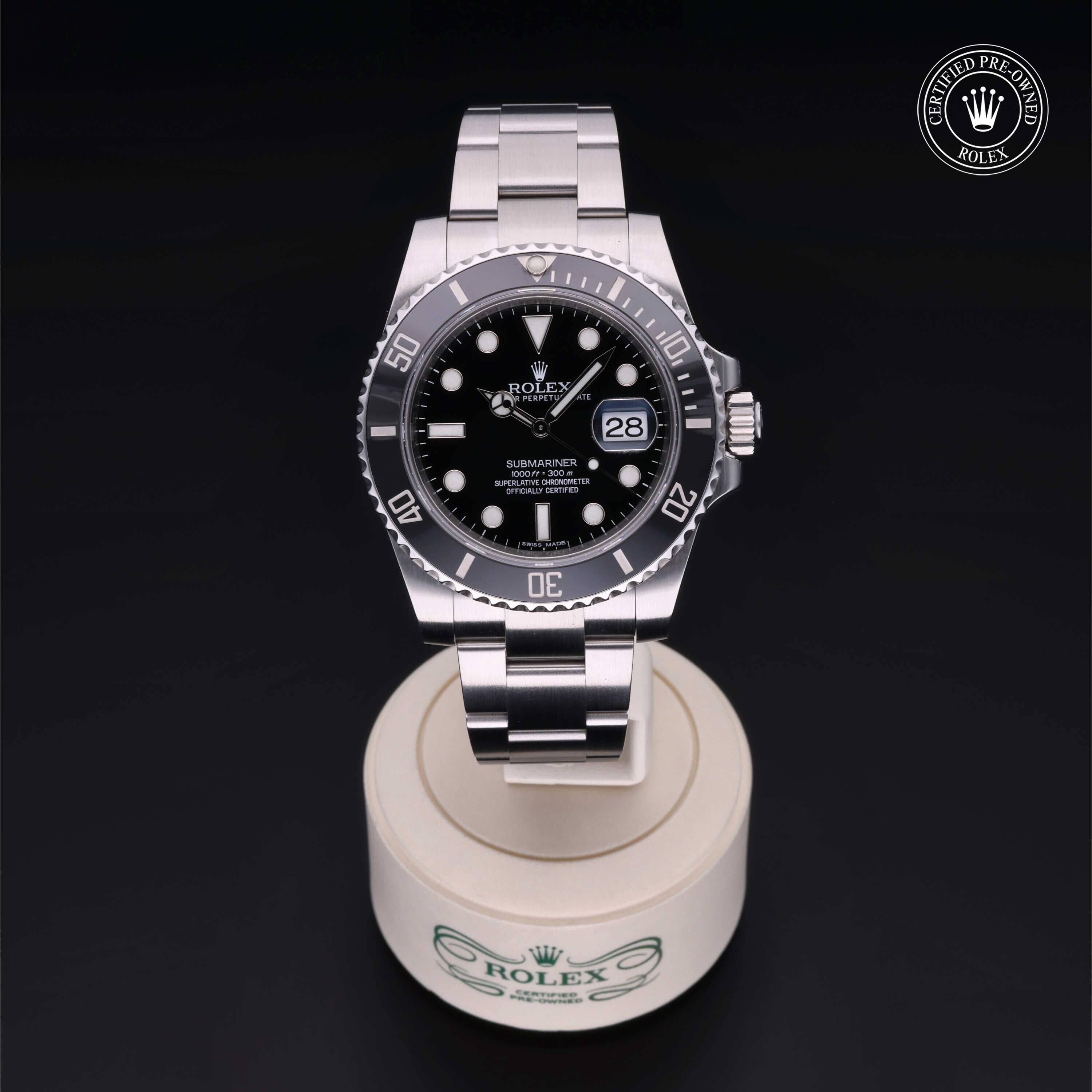 Rolex Certified Pre-owned Submariner M116610LN-0001 front on black background