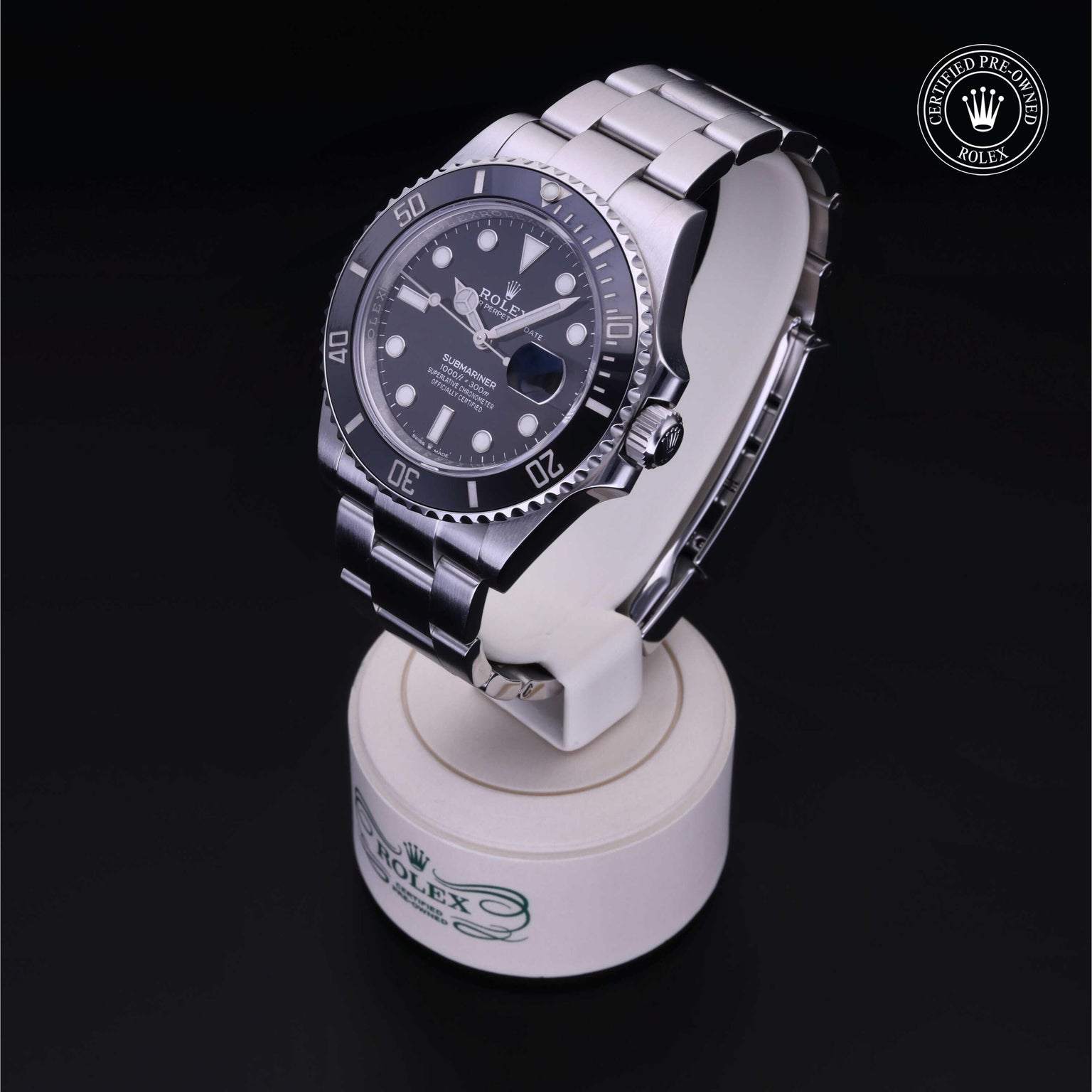 Rolex Certified Pre-owned Submariner M126610LN-0001 front on black background