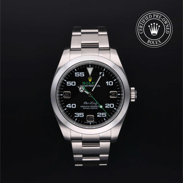 Rolex Certified Pre-owned Air-King M116900-0001 front on black background