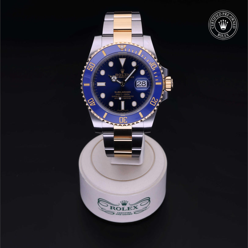 Rolex Certified Pre-owned Submariner M116613LB-0005 front on black background