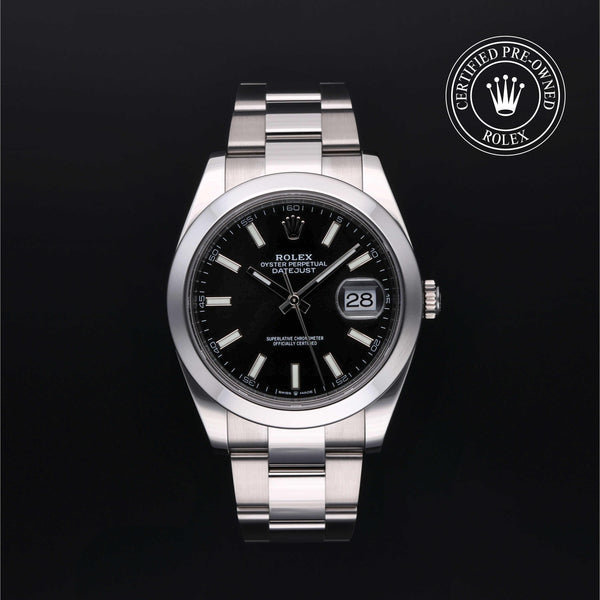Rolex Certified Pre-owned Datejust M126300-0011 front on black background