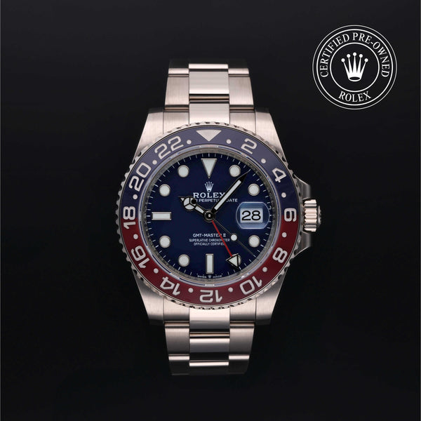 Rolex Certified Pre-owned GMT M126719BLRO-0003 front on black background