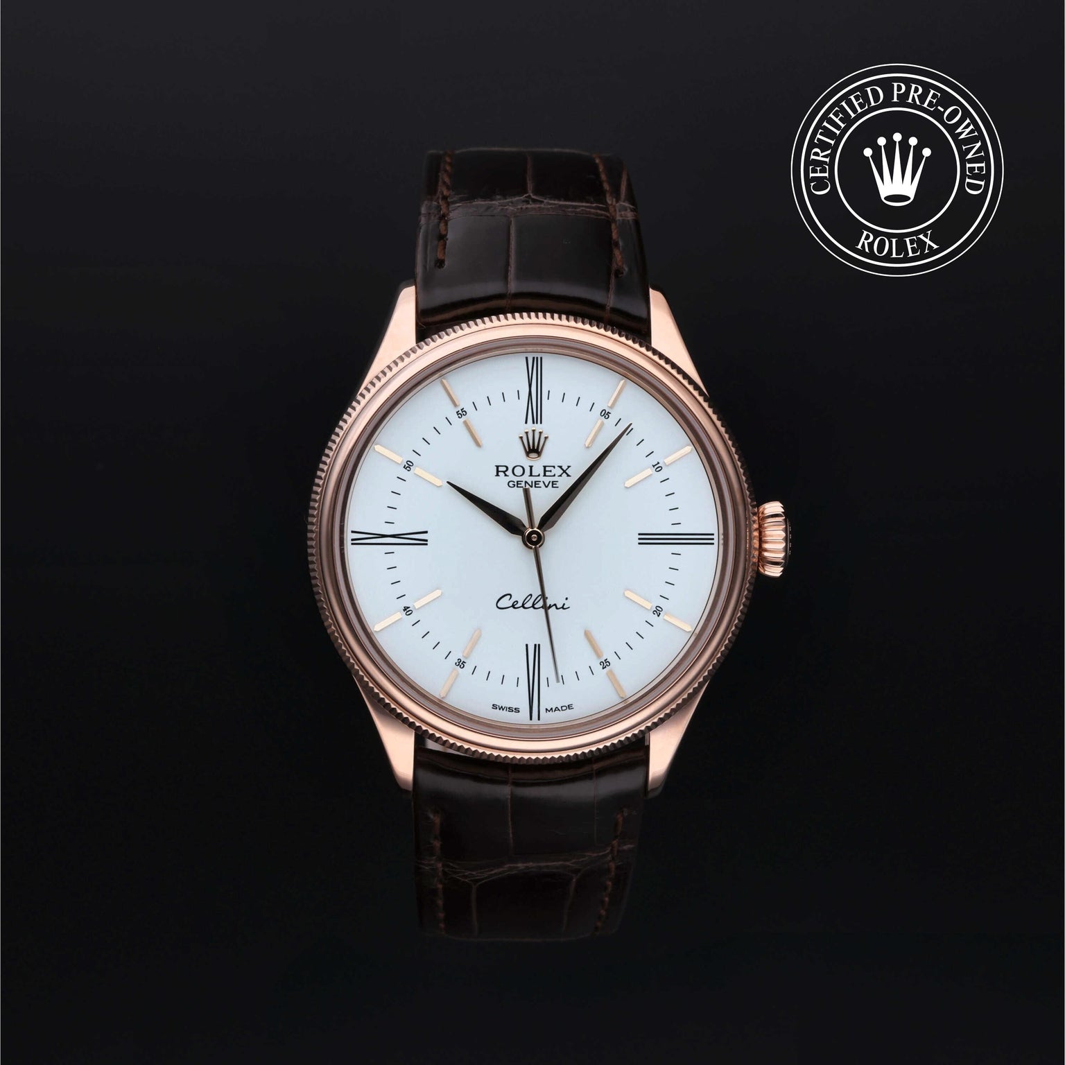 Rolex Certified Pre-owned Cellini M50505-0006 front on black background