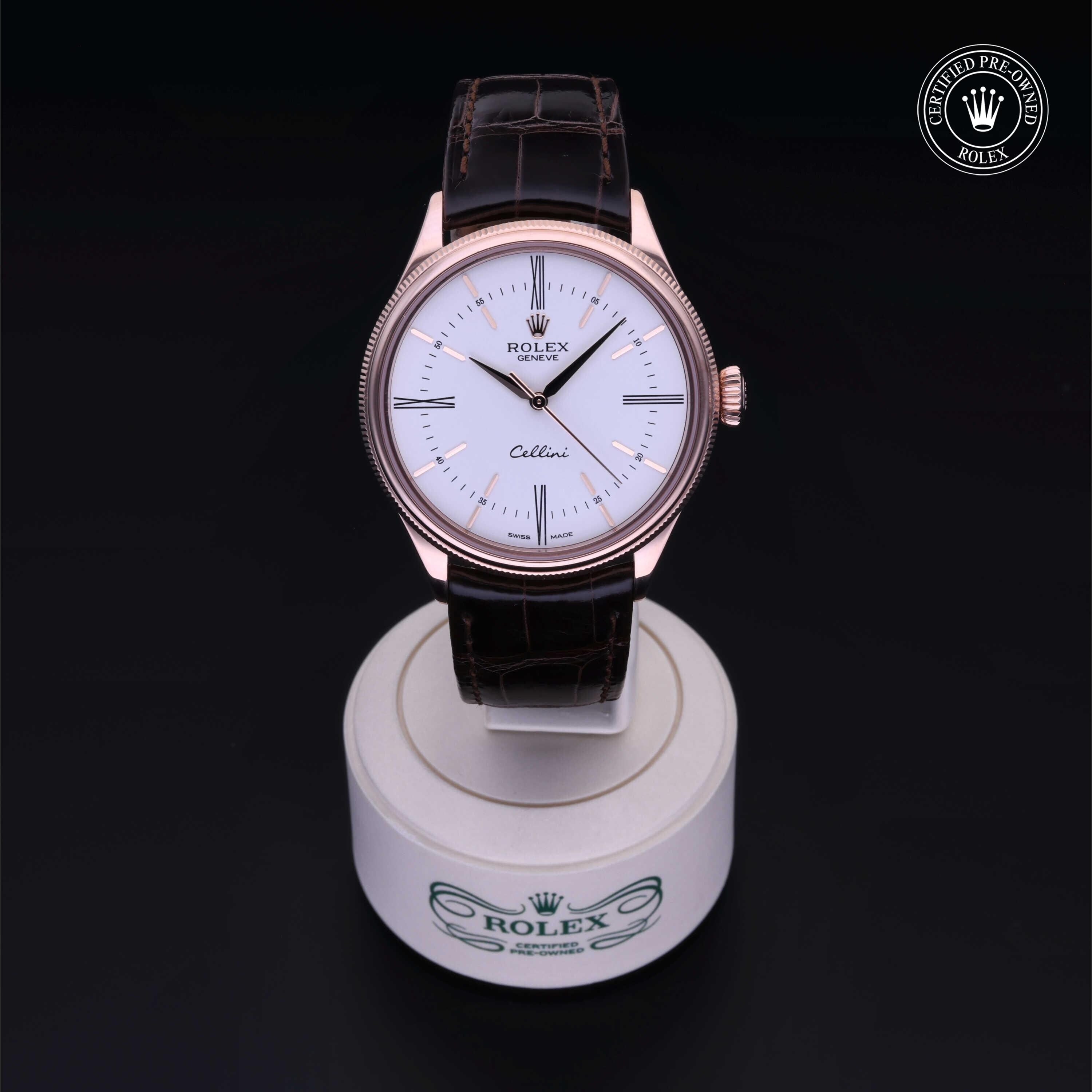 Rolex Certified Pre-owned Cellini M50505-0006 front on black background