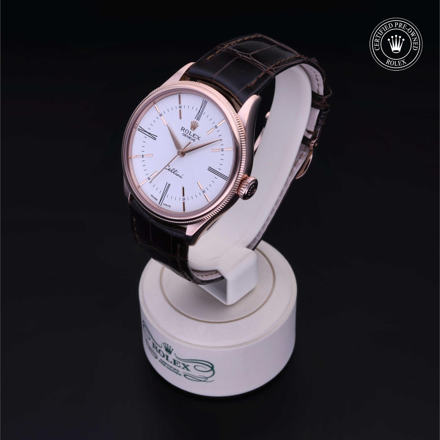 Rolex Certified Pre-owned Cellini M50505-0006 front on black background