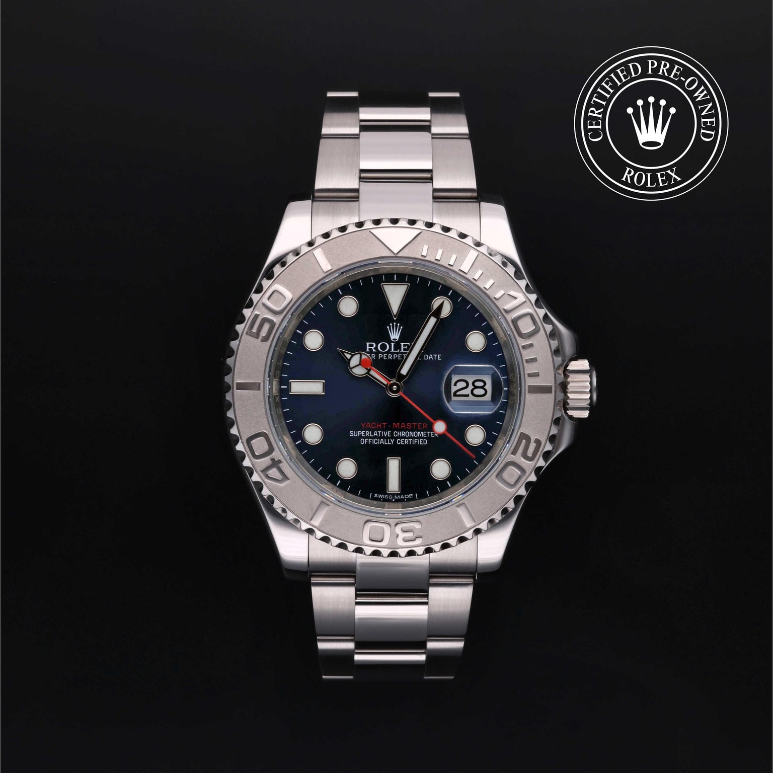 Rolex Certified Pre-owned Yacht-Master M116622-0001 front on black background