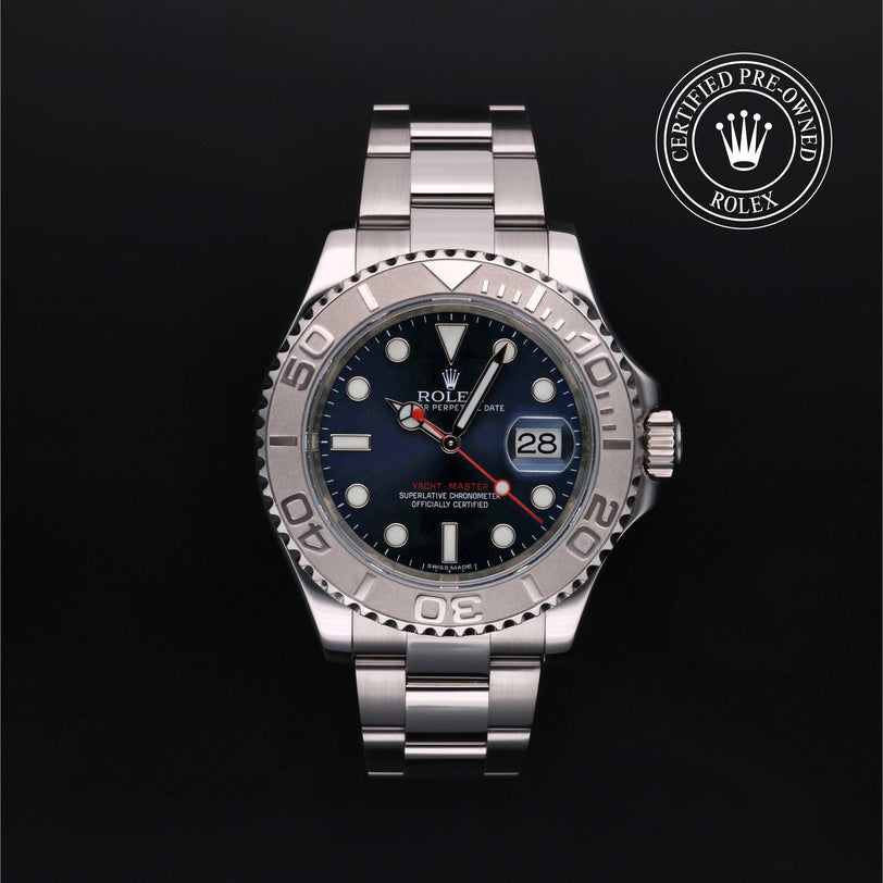 Rolex Certified Pre-owned Yacht-Master M116622-0001 front on black background