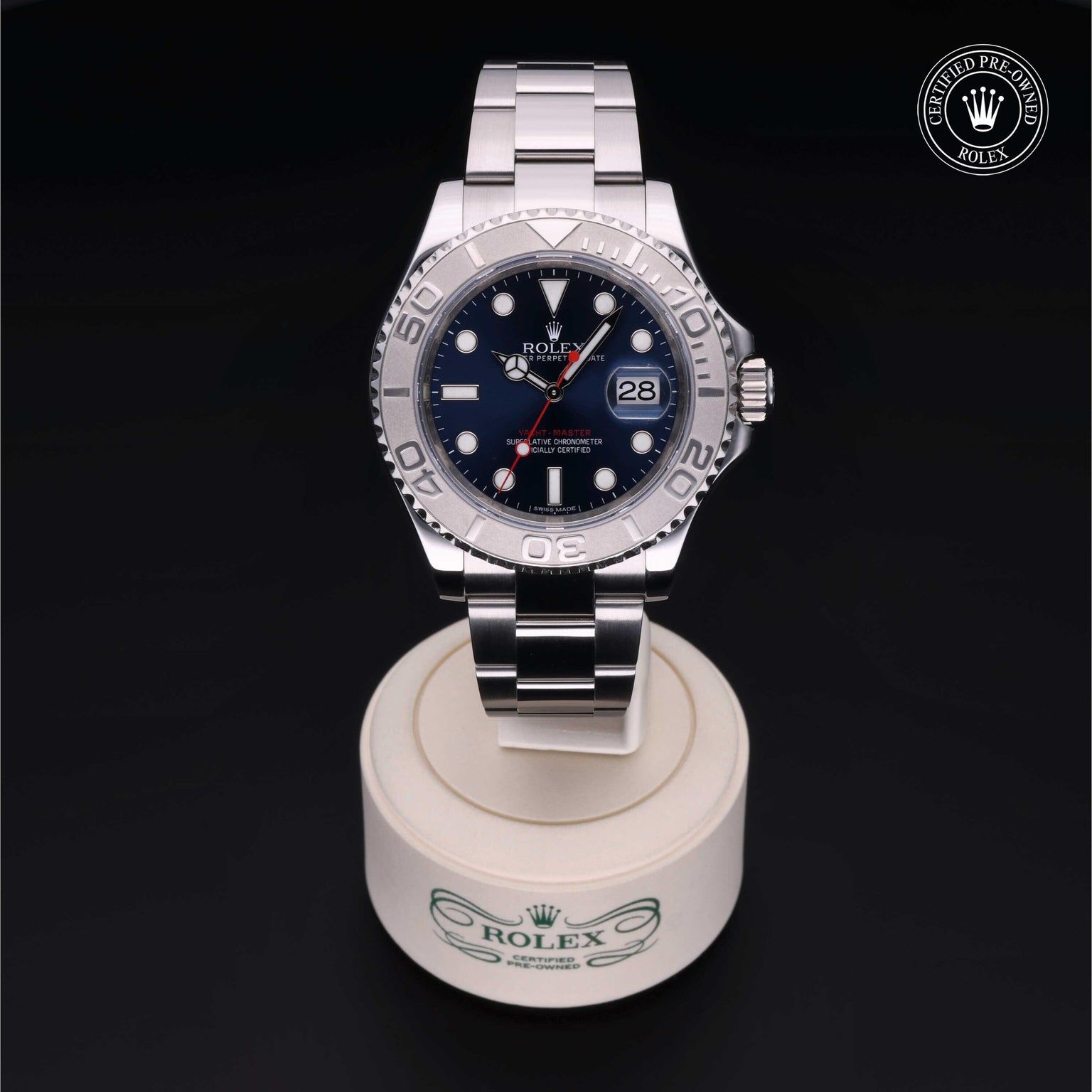 Rolex Certified Pre-owned Yacht-Master M116622-0001 front on black background