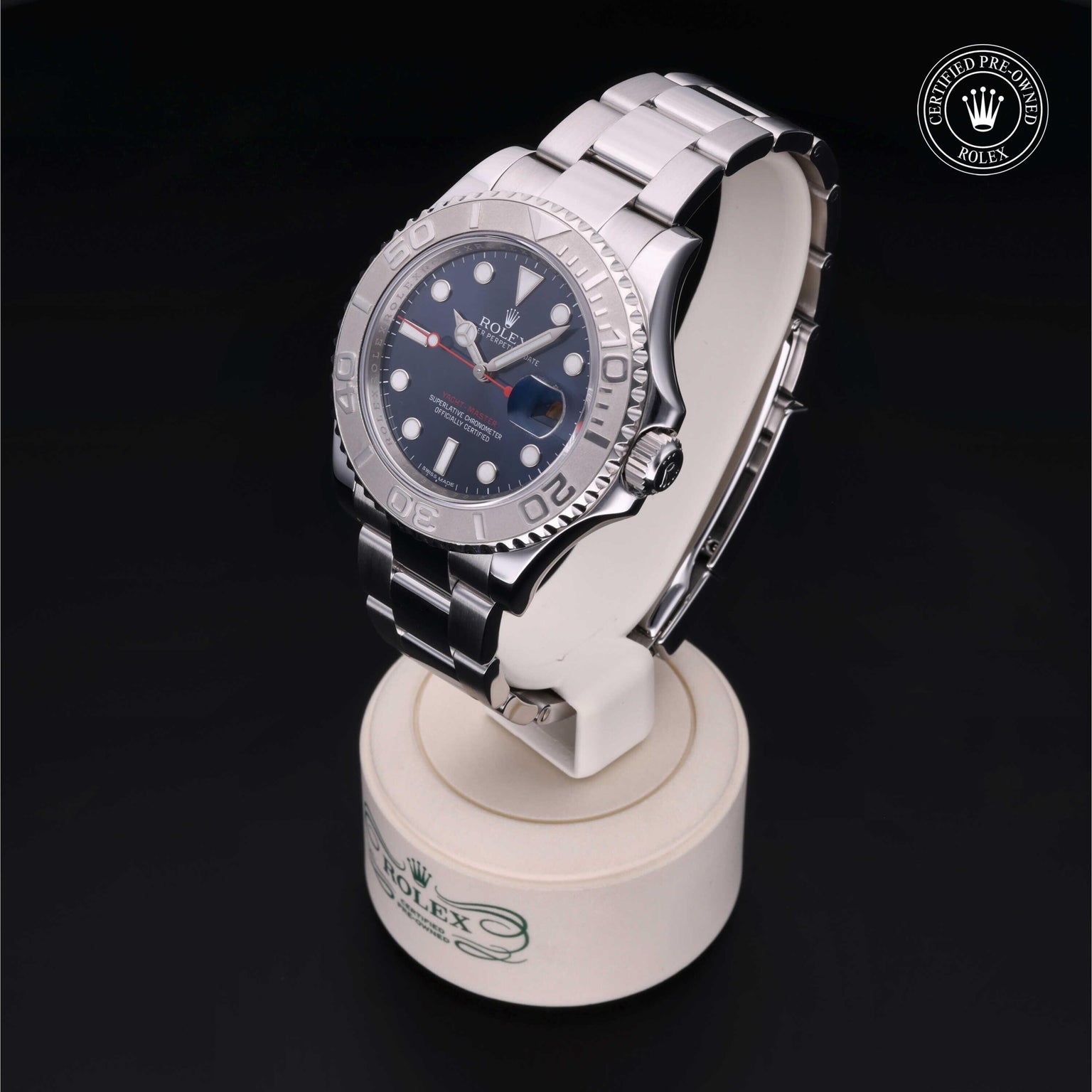 Rolex Certified Pre-owned Yacht-Master M116622-0001 front on black background