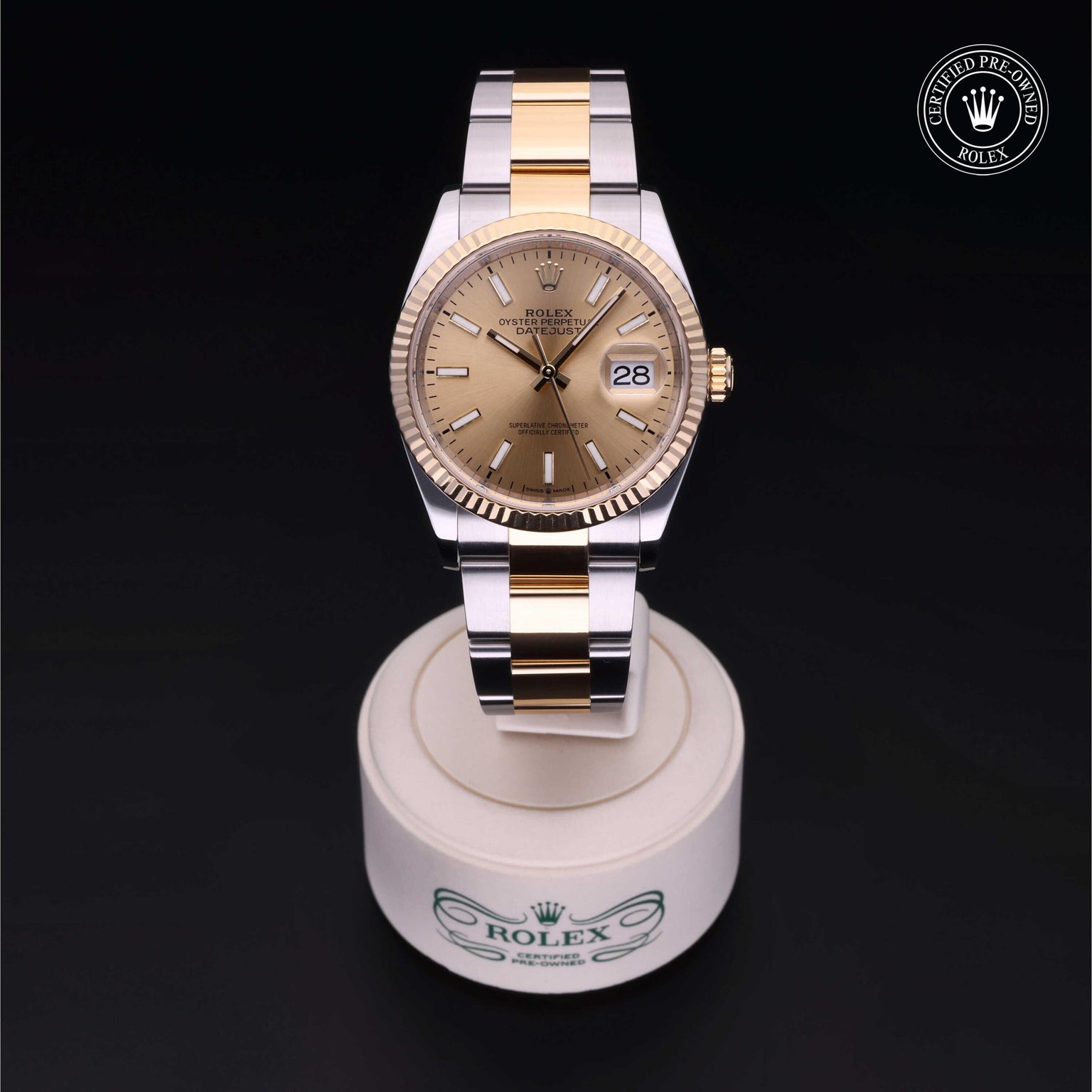 Rolex Certified Pre-owned Datejust M126233-0016 front on black background