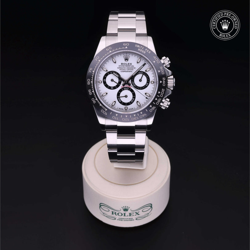 Rolex Certified Pre-owned Daytona M116500LN-0001 front on black background