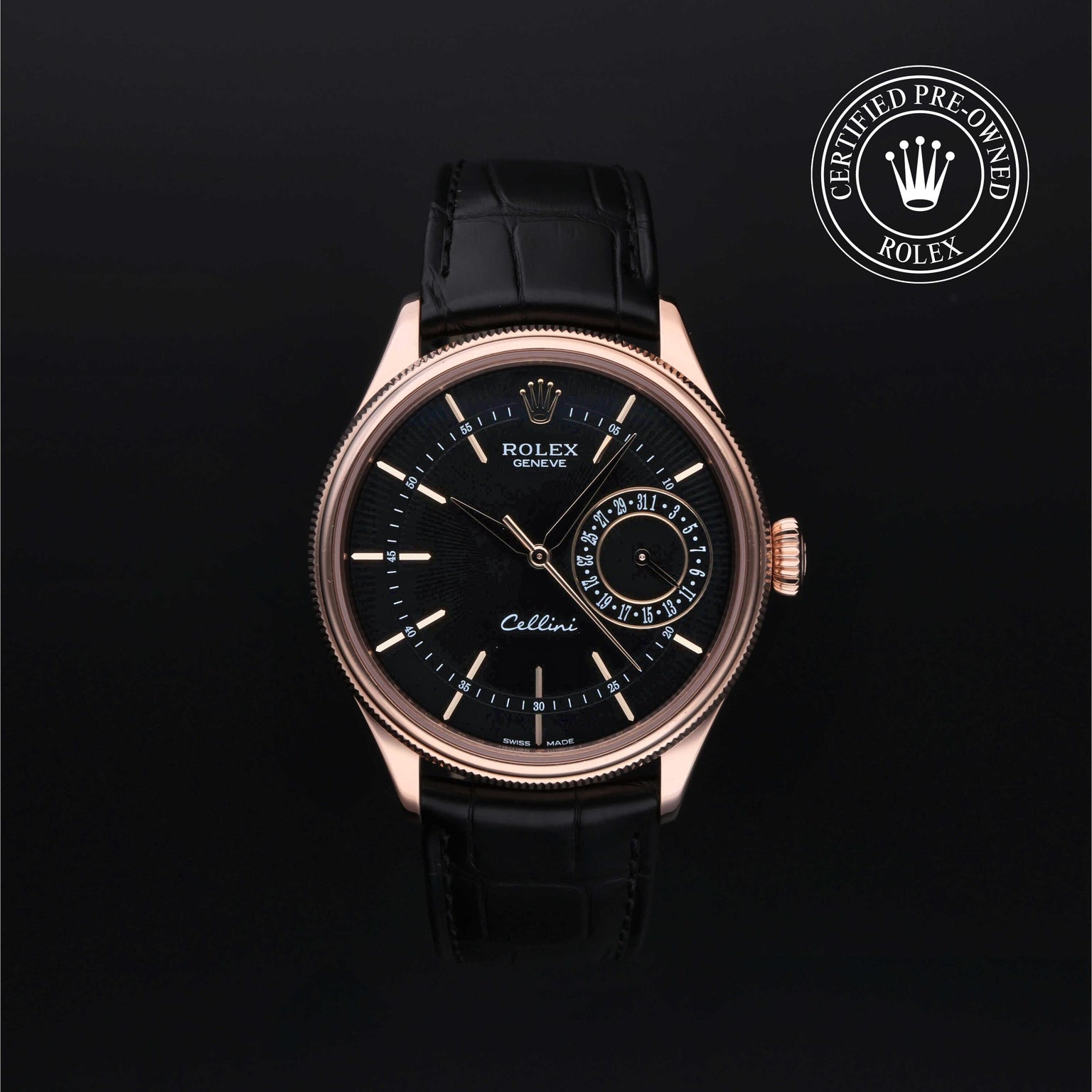 Rolex Certified Pre-owned Cellini M50515-0007 front on black background