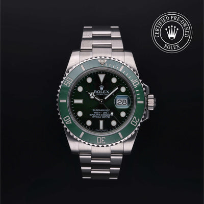 Rolex Certified Pre-owned Submariner M116610LV-0002 front on black background