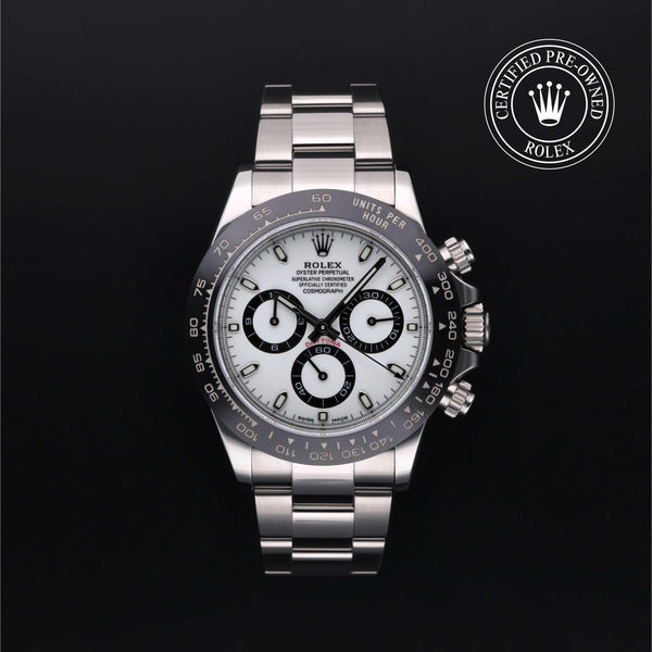 Rolex Certified Pre-owned Daytona M116500LN-0001 front on black background