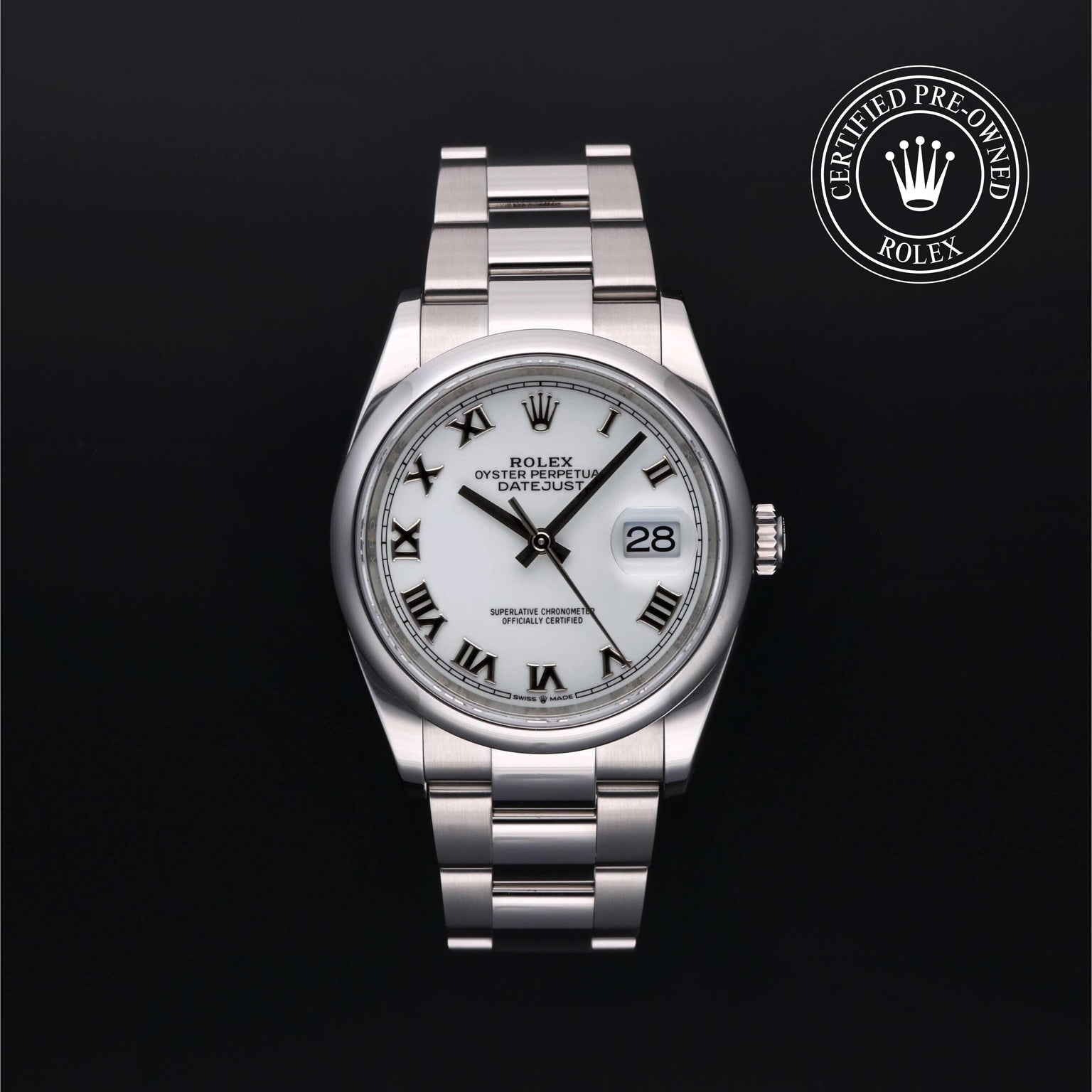 Rolex Certified Pre-owned Datejust M126200-0008 front on black background