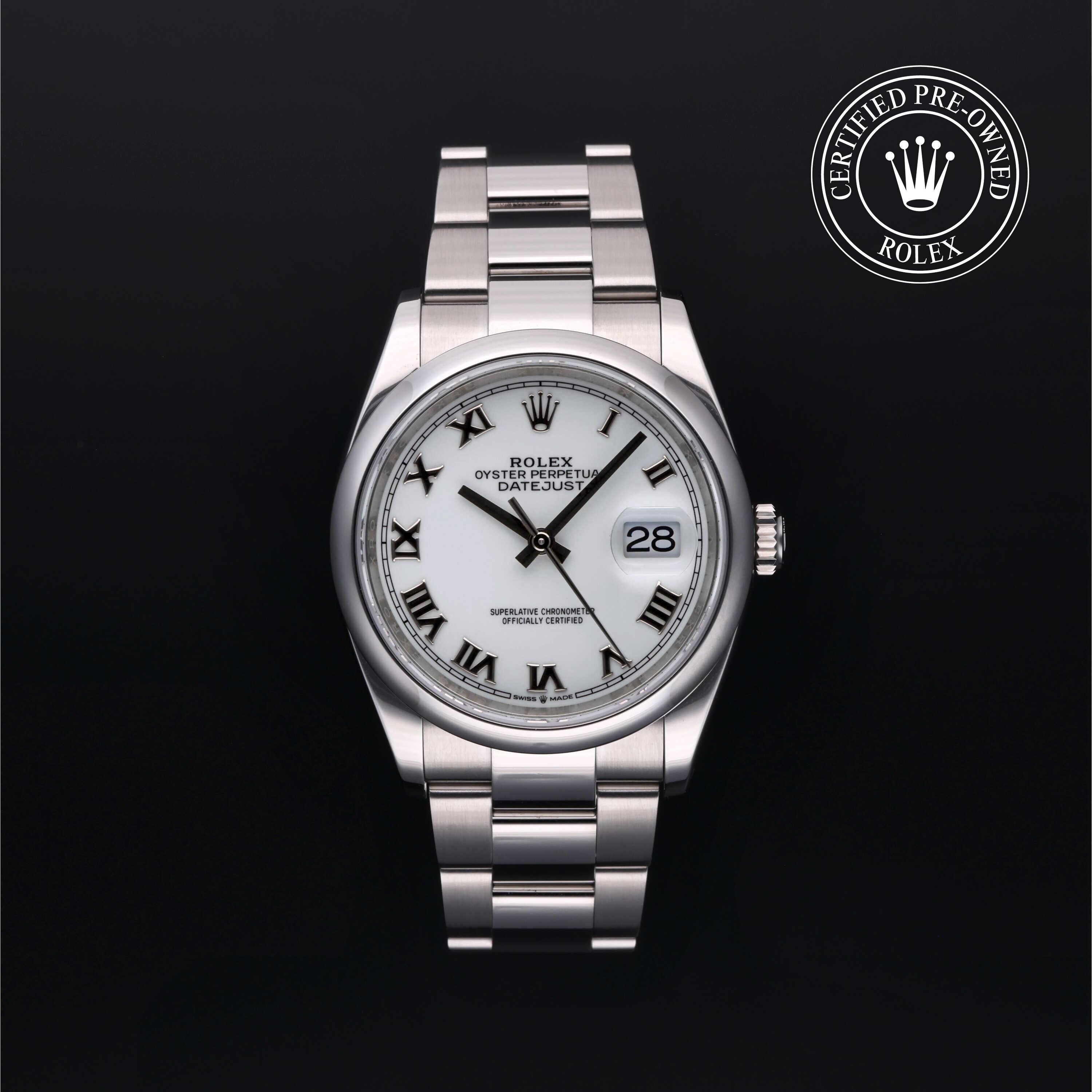 Rolex Certified Pre-owned Datejust M126200-0008 front on black background