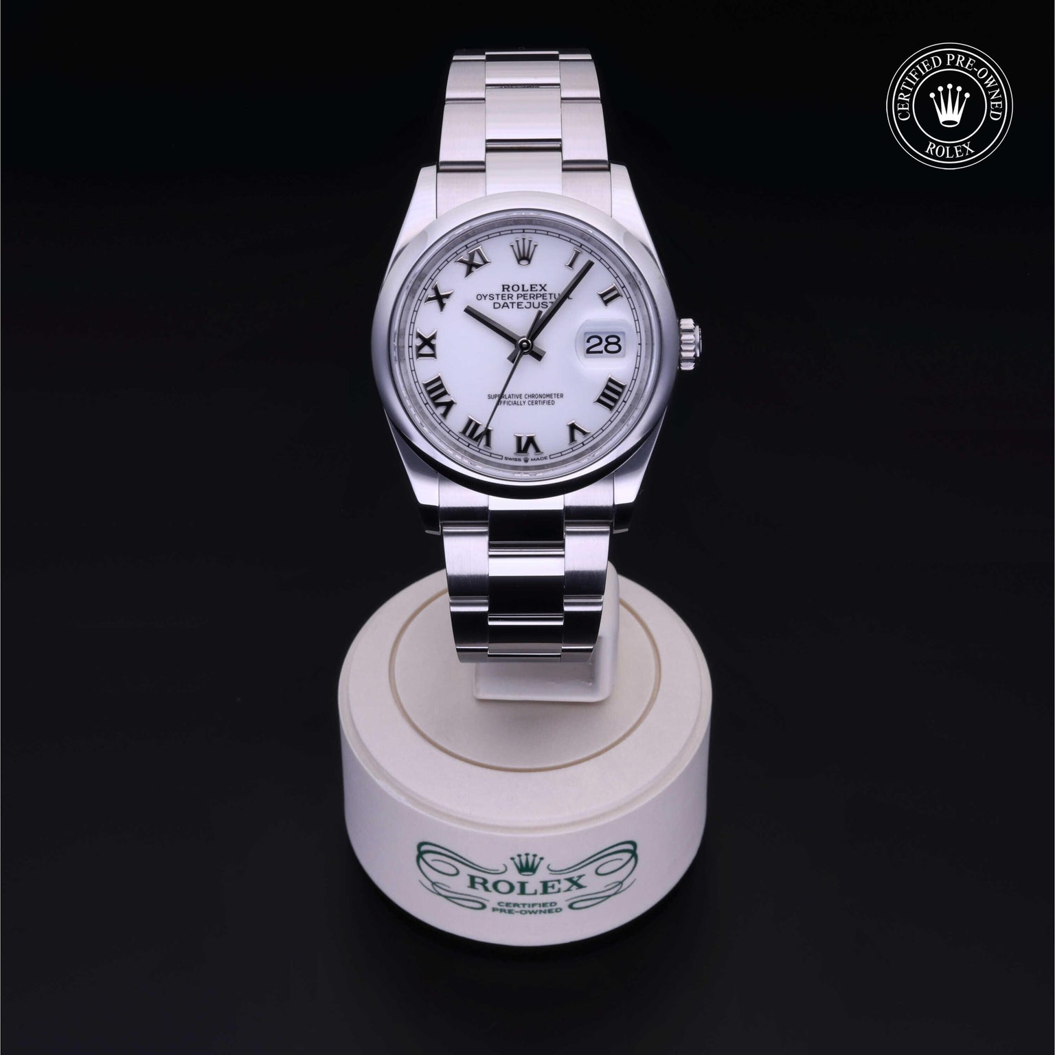 Rolex Certified Pre-owned Datejust M126200-0008 front on black background